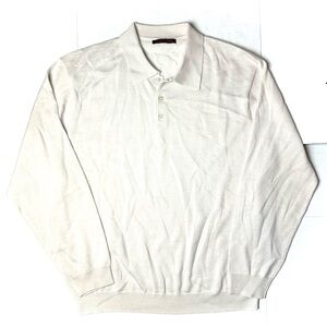 Linea Uomo Shirt Men’s 2XL XXL Tan Beige Wool Blend Long Sleeve Polo Button Golf